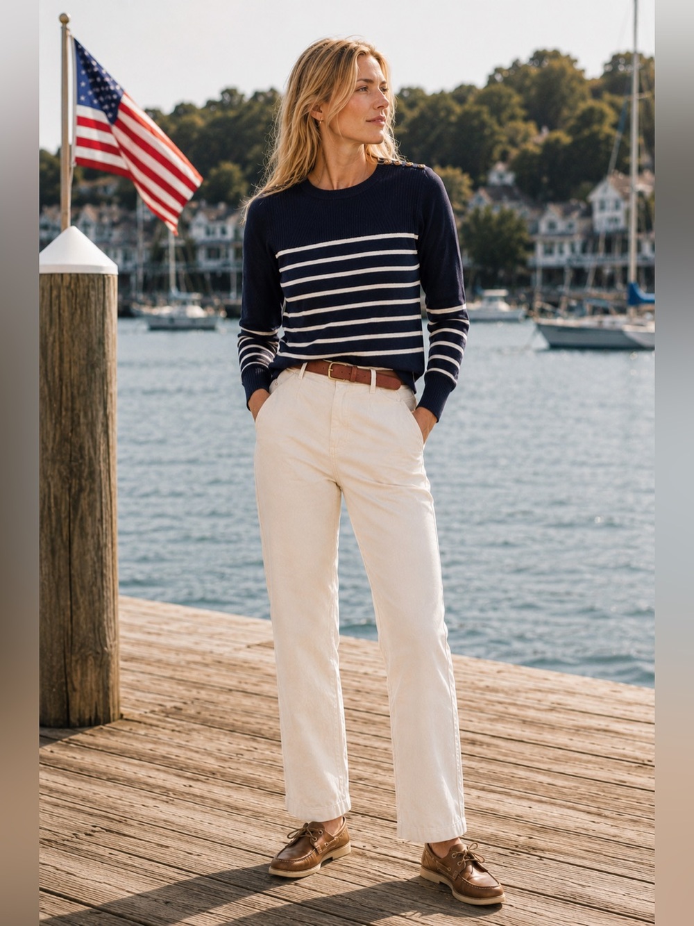 Nautical Stripe Sweater Top Coastal Prep Knit Shirt Petite M